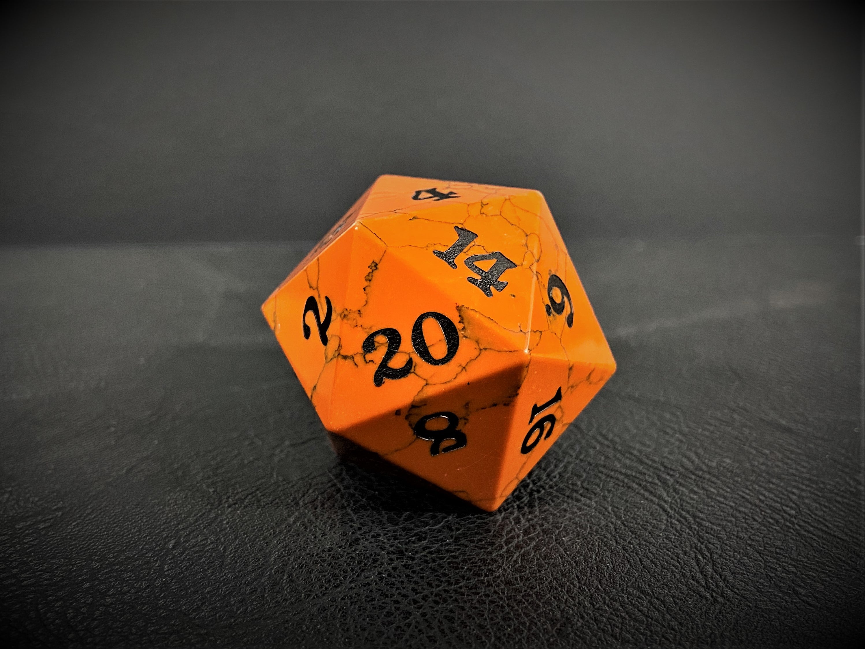 Cracked Stone D20 Dice - Orange - Bards & Cards