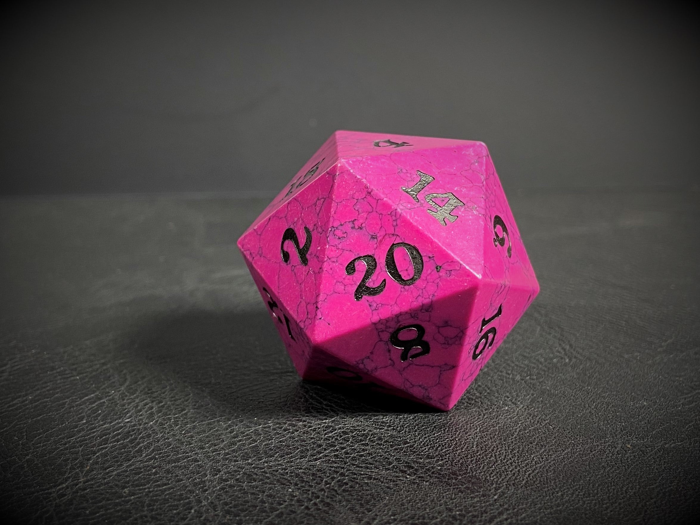 Cracked Stone D20 Dice - Magenta - Bards & Cards