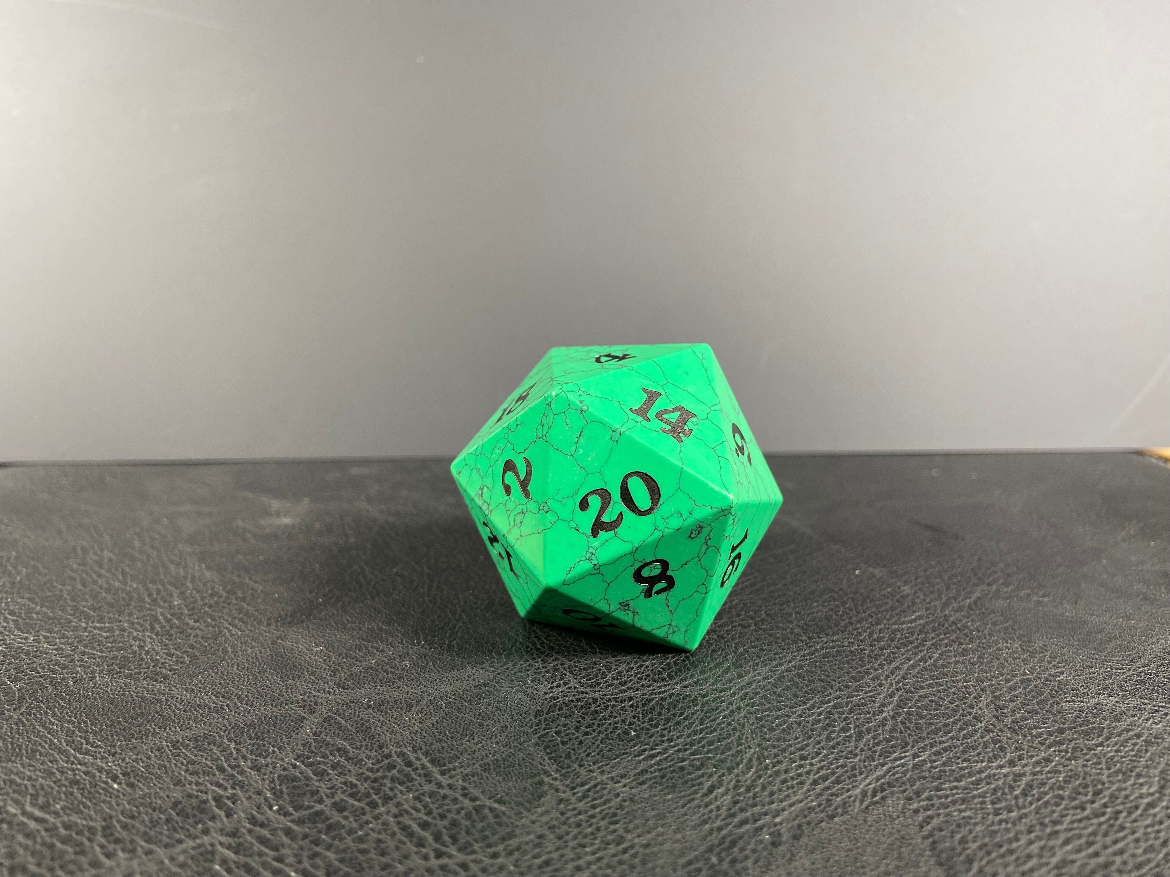 Cracked Stone D20 Dice - Green - Bards & Cards