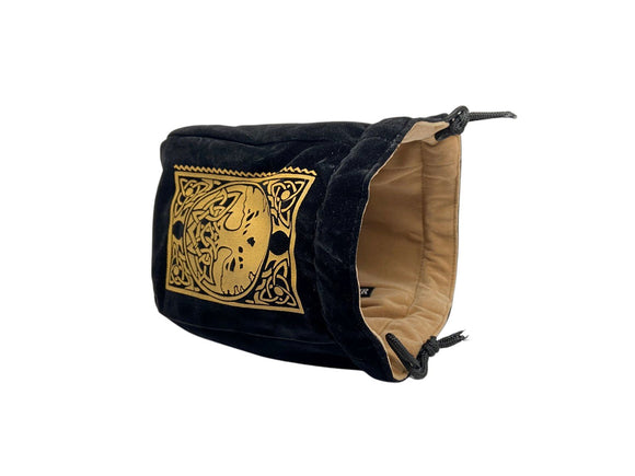 LIMITED EDITION: Black & Tan Spell Book Reversible Microfiber Self-Standing Large Dice Bag - Bards & Cards