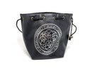 Black Leather Lite Elven Runes Design Self-Standing Large Dice Bag - Bards & Cards
