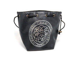 Black Leather Lite Elven Runes Design Self-Standing Large Dice Bag - Bards & Cards
