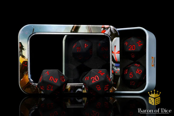 INFINITY: MATTE BLACK W/ BLOOD RED, N5 DICE SET - Bards & Cards