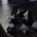 Inked Black Night Raised Obsidian Hand Carved Dice DND Set - Bards & Cards