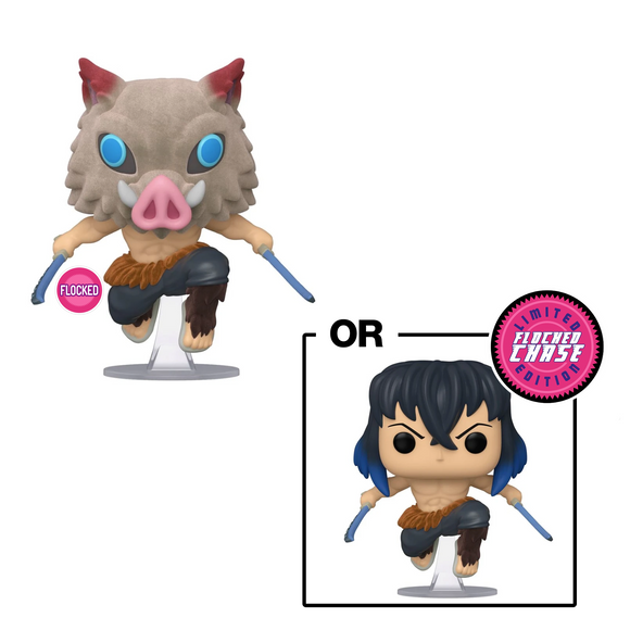 Funko POP! Demon Slayer: Kimetsu no Yaiba - Inosuke Hashibira (Flocked) Vinyl Figure #875 Chalice Exclusive - Bards & Cards