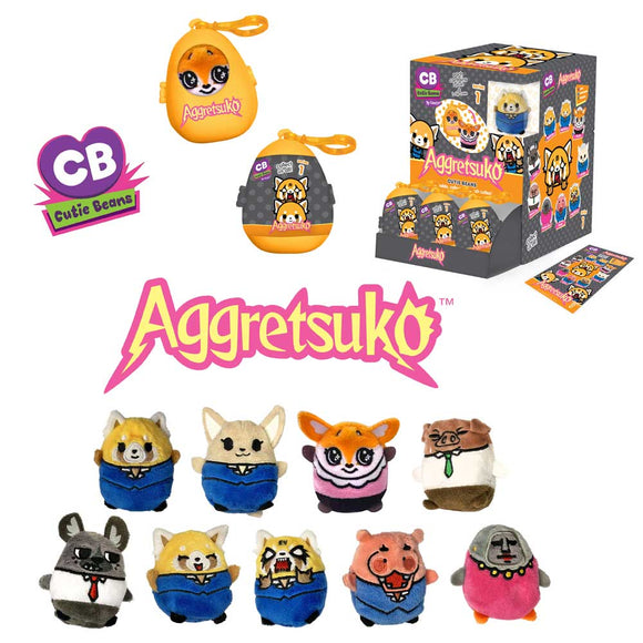 Fiesta: Cutie Beans Aggretsuko - 1 Blind Plastic Egg with 3" Plush Clip - Bards & Cards