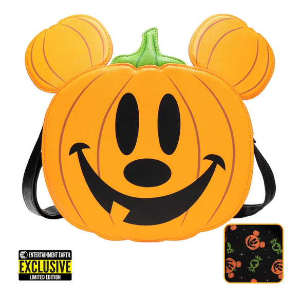 Loungefly: Disney - Mickey Mouse Jack-O-Lantern Crossbody Bag Entertainment Earth Exclusive - Bards & Cards
