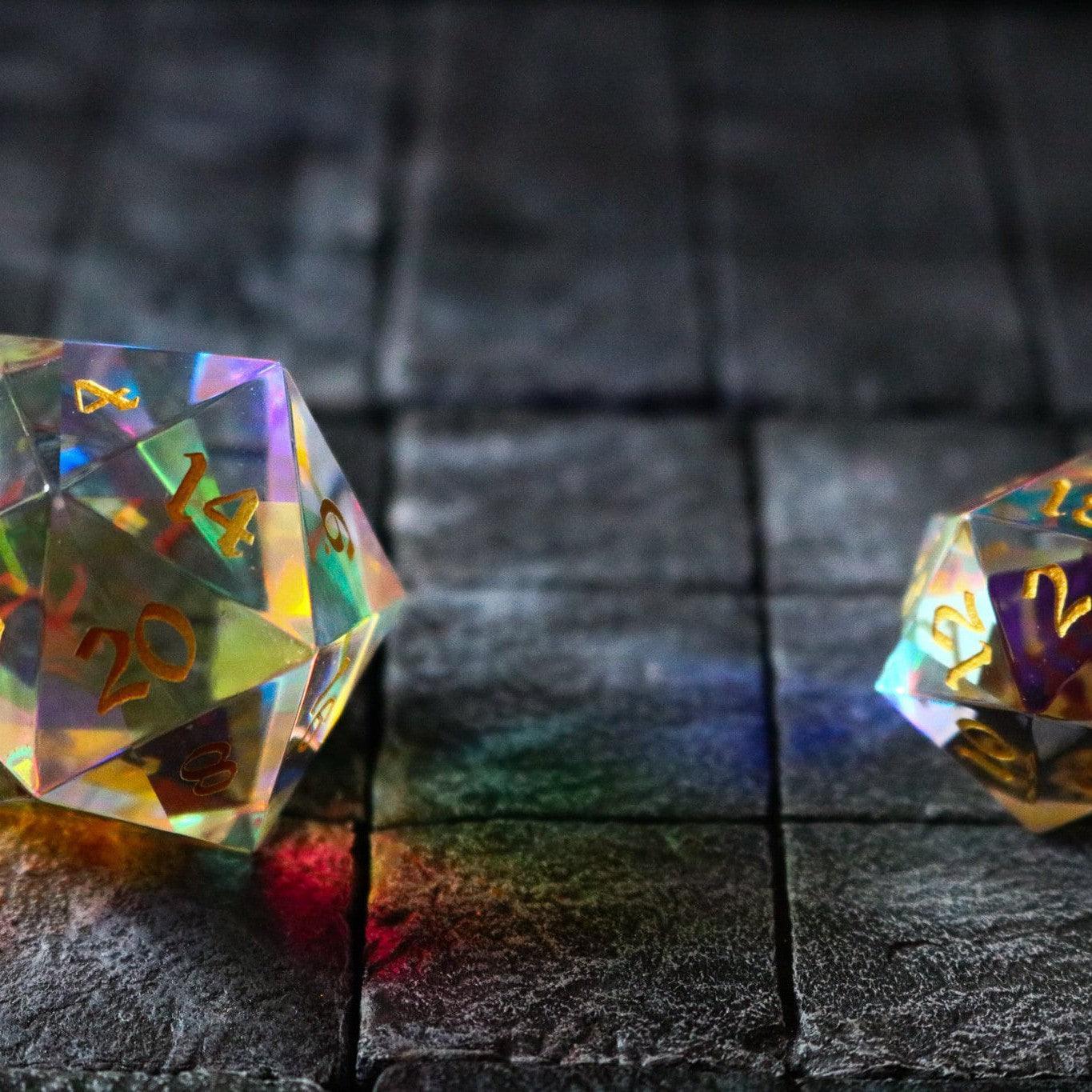 Large Dragon Egg Dichroic Glass D20 Gemstone Polyhedral Dice - 0