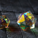 Large Dragon Egg Dichroic Glass D20 Gemstone Polyhedral Dice - Bards & Cards