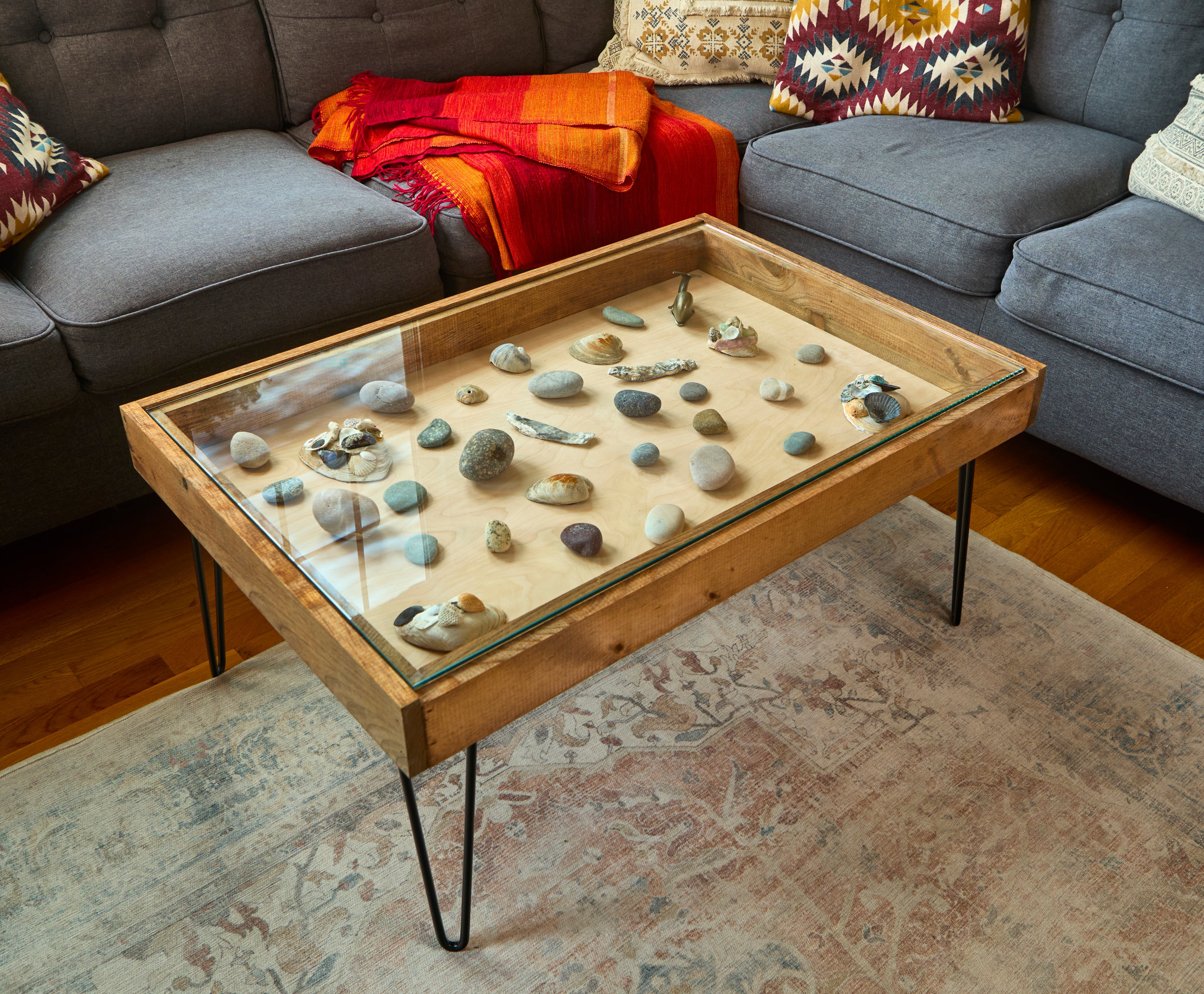 Rustic Display Table with removable glass top - 100% Made in the USA