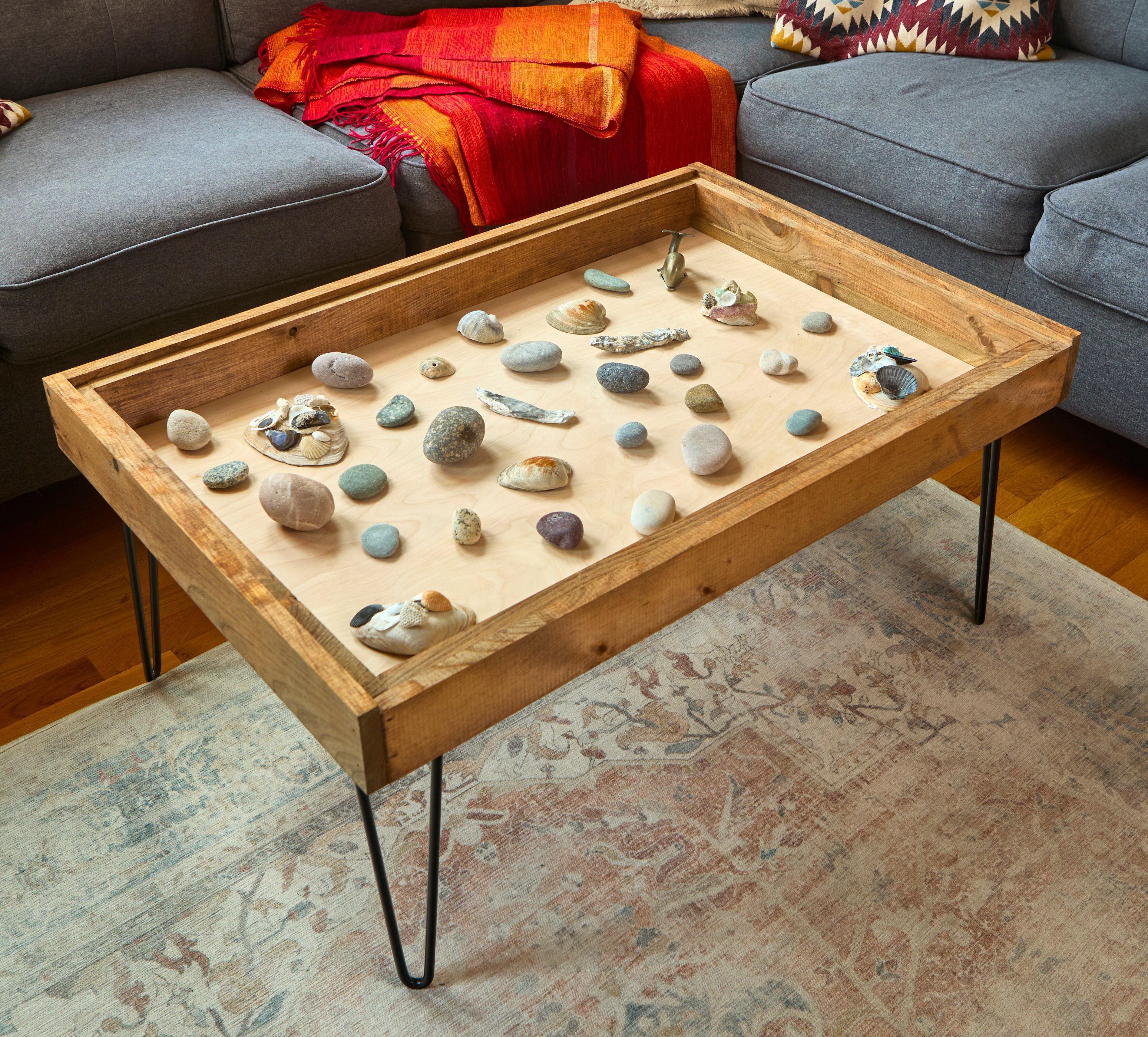 Rustic Display Table with removable glass top - 100% Made in the USA