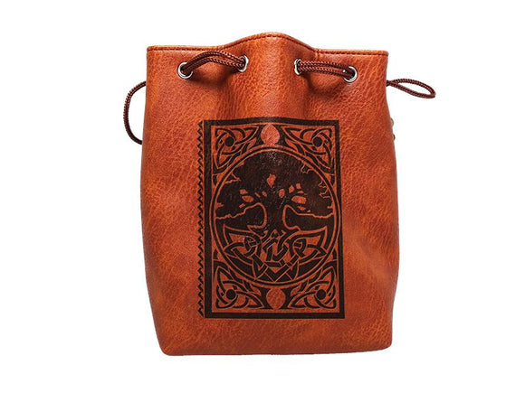 Brown Leather Lite Spell Book Design Self-Standing Large Dice Bag - Bards & Cards