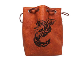 Brown Leather Lite Celtic Knot Dragon Design Self-Standing Large Dice Bag - Bards & Cards