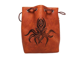 Brown Leather Lite Cthulhu Design Self-Standing Large Dice Bag - Bards & Cards