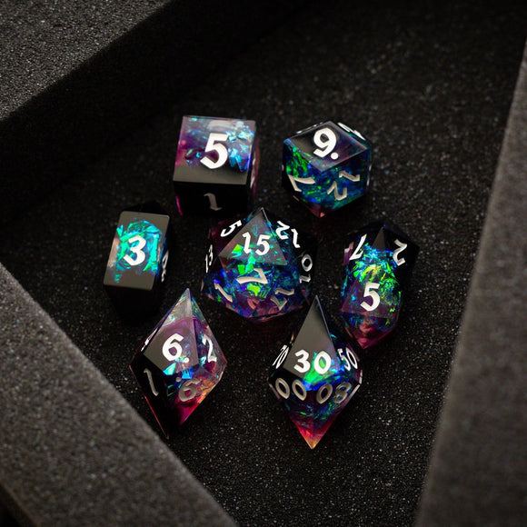 Lightning Handmade Resin DND Dice Set - Bards & Cards
