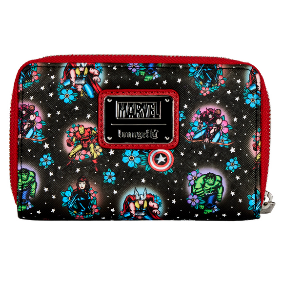 Loungefly: Marvel - Avengers Tattoo Zip Around Wallet - Bards & Cards