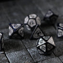Mage Fury Blue Sandstone Silver Font Gemstone DND Dice Set - Bards & Cards