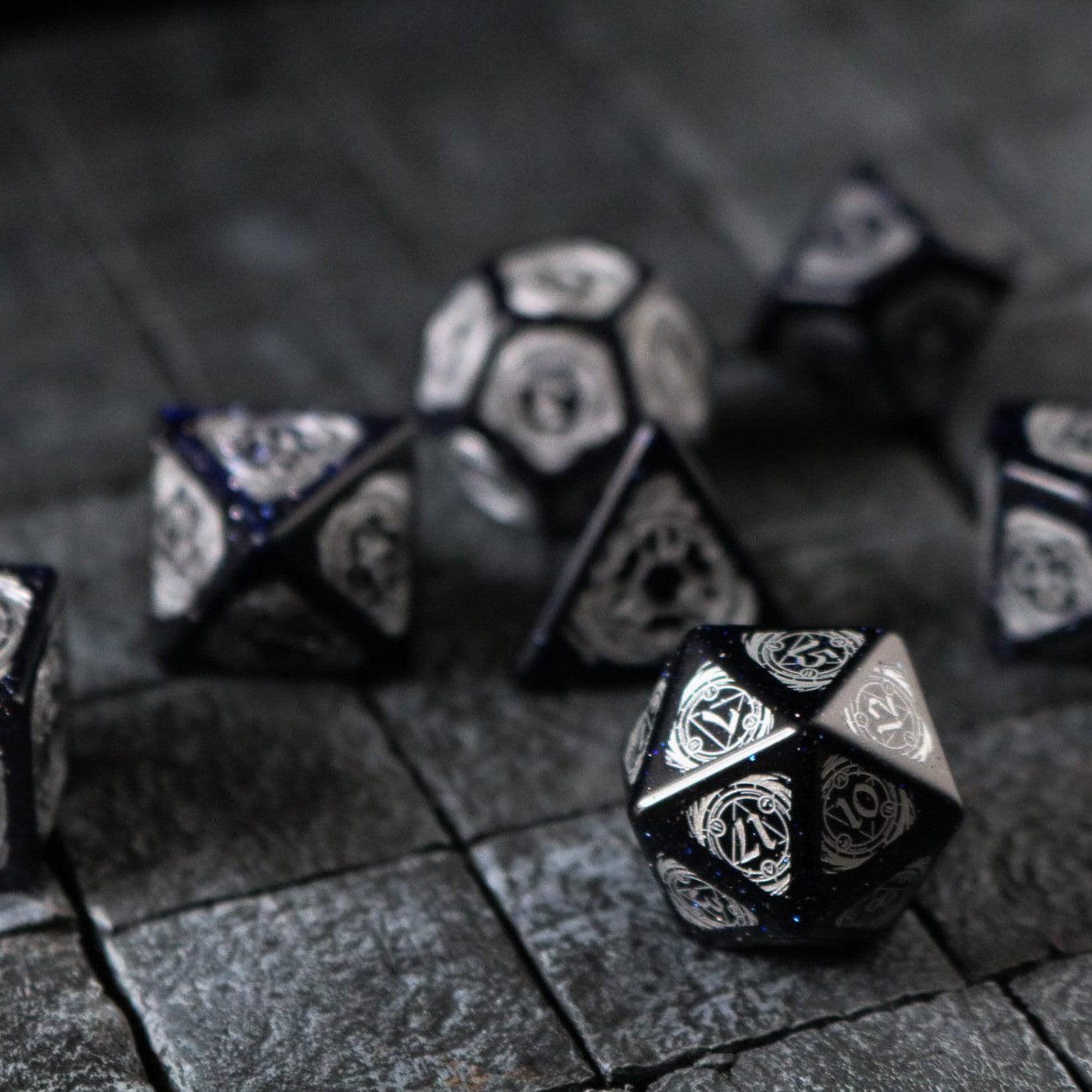 Mage Fury Blue Sandstone Silver Font Gemstone DND Dice Set - 0