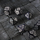Mage Fury Blue Sandstone Silver Font Gemstone DND Dice Set - Bards & Cards