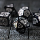 Mage Fury Blue Sandstone Silver Font Gemstone DND Dice Set - Bards & Cards