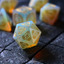Mage Fury Gemstone Opalite Hand Carved DND Dice Set - Bards & Cards
