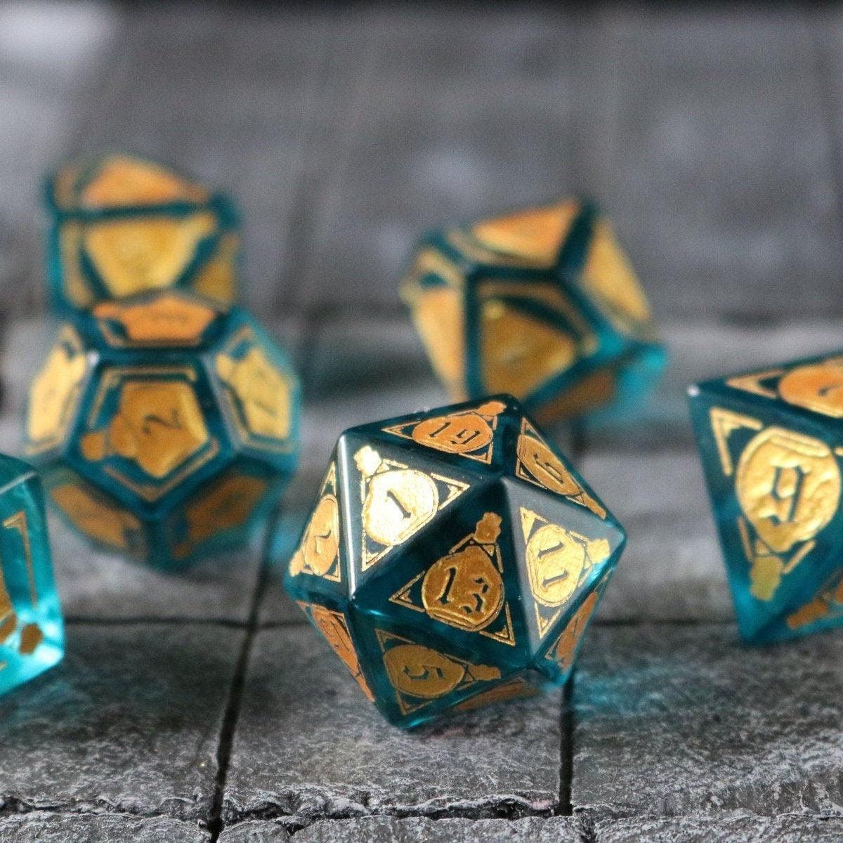 Mana Potion Blue Zircon Glass DND Dice Set - 0