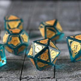 Mana Potion Blue Zircon Glass DND Dice Set - Bards & Cards