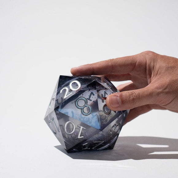 Massive Black Rainbow Glitter Liquid Core 95MM Chonk Handmade Resin Dice And Box - Bards & Cards