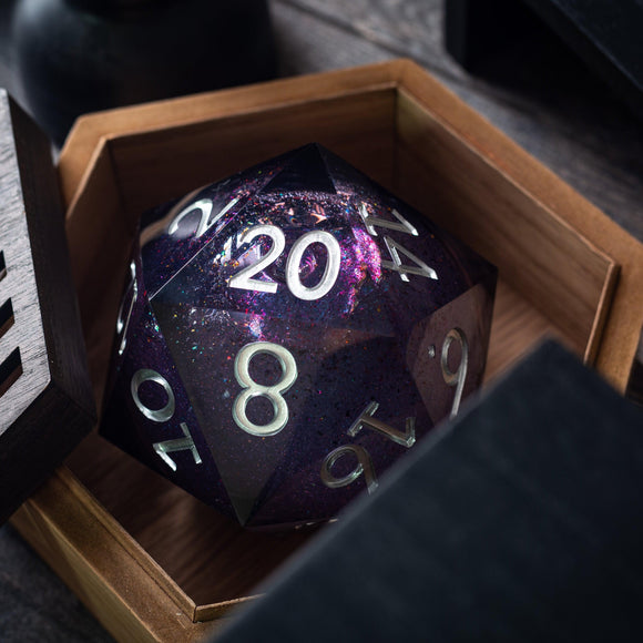 Massive Black Rainbow Glitter Liquid Core 95MM Chonk Handmade Resin Dice And Box - Bards & Cards