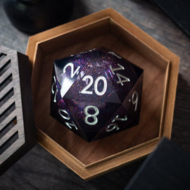 Massive Black Rainbow Glitter Liquid Core 95MM Chonk Handmade Resin Dice And Box - Bards & Cards