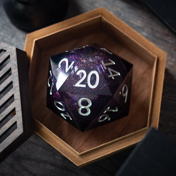 Massive Black Rainbow Glitter Liquid Core 95MM Chonk Handmade Resin Dice And Box - Bards & Cards