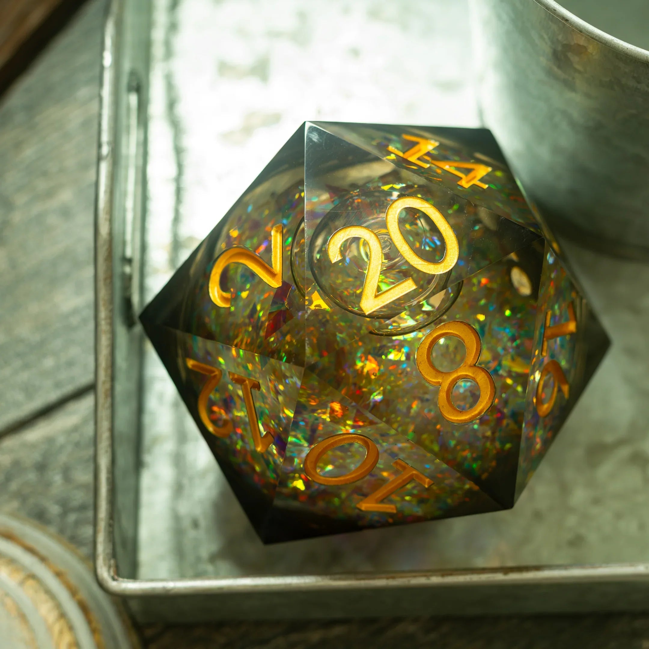 Massive Dark Black And Foil Liquid Core 95MM Chonk Handmade Resin Dice And Box - 0