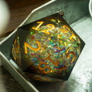 Massive Dark Black And Foil Liquid Core 95MM Chonk Handmade Resin Dice And Box - Bards & Cards