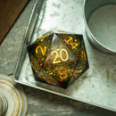 Massive Dark Black And Foil Liquid Core 95MM Chonk Handmade Resin Dice And Box - Bards & Cards