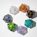 Massive Gold And Glitter Fireball Liquid Core 95MM Chonk Handmade Resin Dice And Box - Bards & Cards