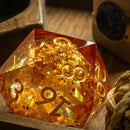 Massive Gold And Glitter Fireball Liquid Core 95MM Chonk Handmade Resin Dice And Box - Bards & Cards