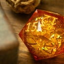 Massive Gold And Glitter Fireball Liquid Core 95MM Chonk Handmade Resin Dice And Box - Bards & Cards