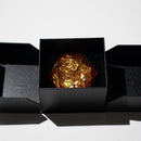 Massive Gold And Glitter Fireball Liquid Core 95MM Chonk Handmade Resin Dice And Box - Bards & Cards