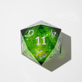 Massive Green Liquid Core 95MM Chonk Handmade Resin Dice And Box - Bards & Cards