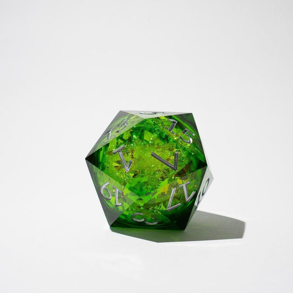Massive Green Liquid Core 95MM Chonk Handmade Resin Dice And Box - Bards & Cards