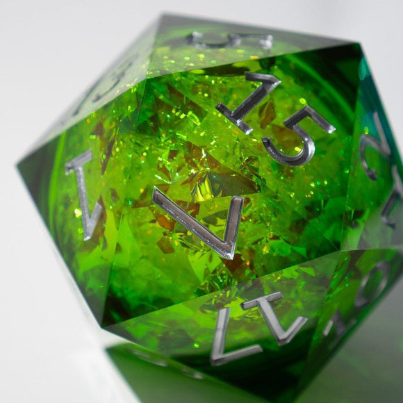 Massive Green Liquid Core 95MM Chonk Handmade Resin Dice And Box - Bards & Cards
