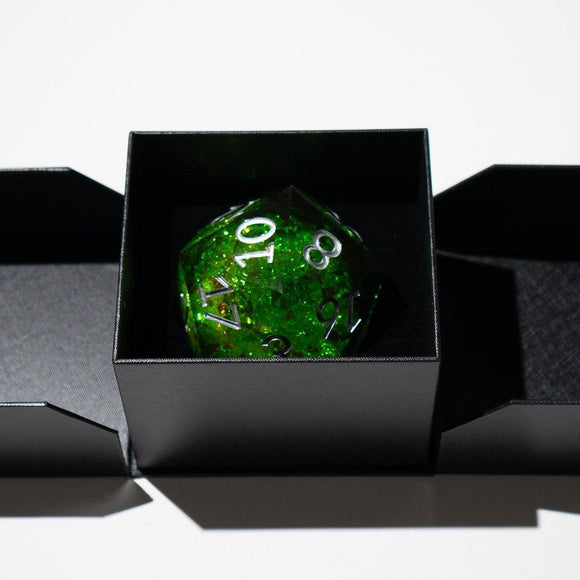 Massive Green Liquid Core 95MM Chonk Handmade Resin Dice And Box - Bards & Cards