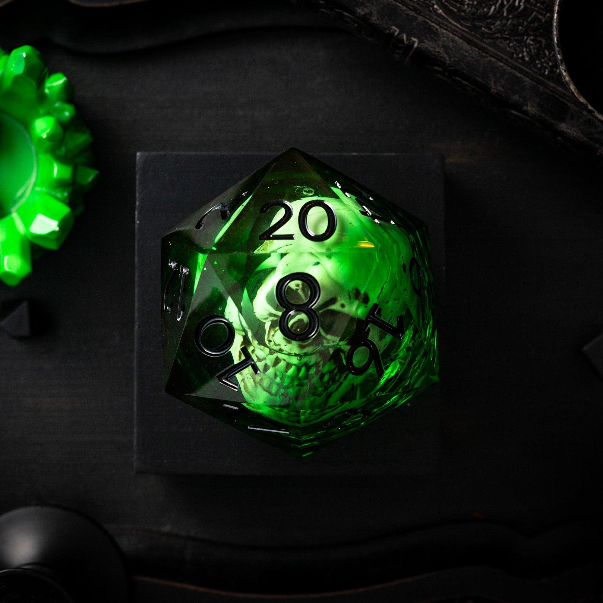 Massive Green Skull Liquid Core 95MM Chonk Handmade Resin Dice And Box - 0