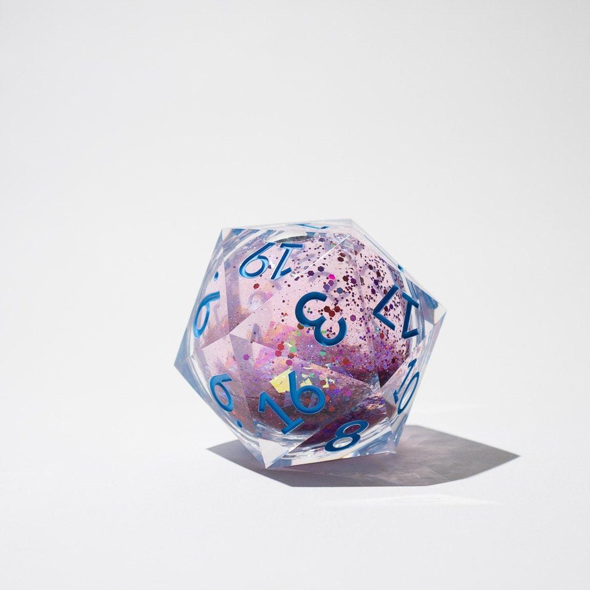 Massive Pastel Pink Baby Blue Glitter Liquid Core 95MM Chonk Handmade Resin Dice And Box - 0