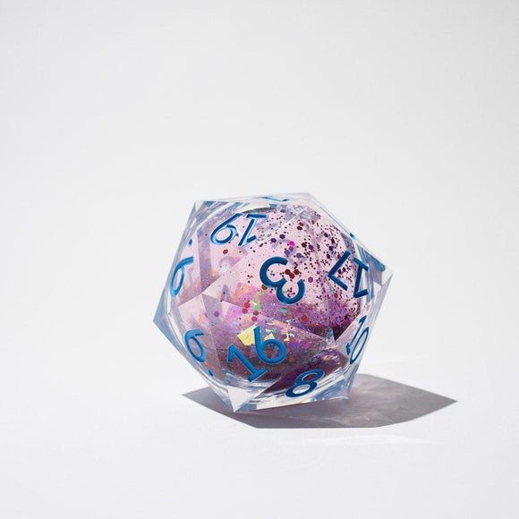 Massive Pastel Pink Baby Blue Glitter Liquid Core 95MM Chonk Handmade Resin Dice And Box - Bards & Cards