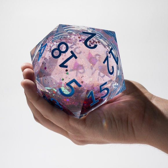 Massive Pastel Pink Baby Blue Glitter Liquid Core 95MM Chonk Handmade Resin Dice And Box - Bards & Cards