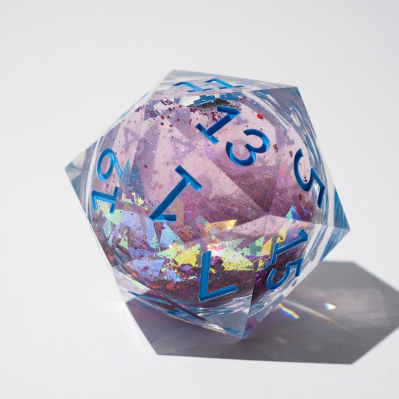 Massive Pastel Pink Baby Blue Glitter Liquid Core 95MM Chonk Handmade Resin Dice And Box - Bards & Cards