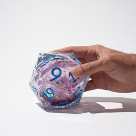 Massive Pastel Pink Baby Blue Glitter Liquid Core 95MM Chonk Handmade Resin Dice And Box - Bards & Cards