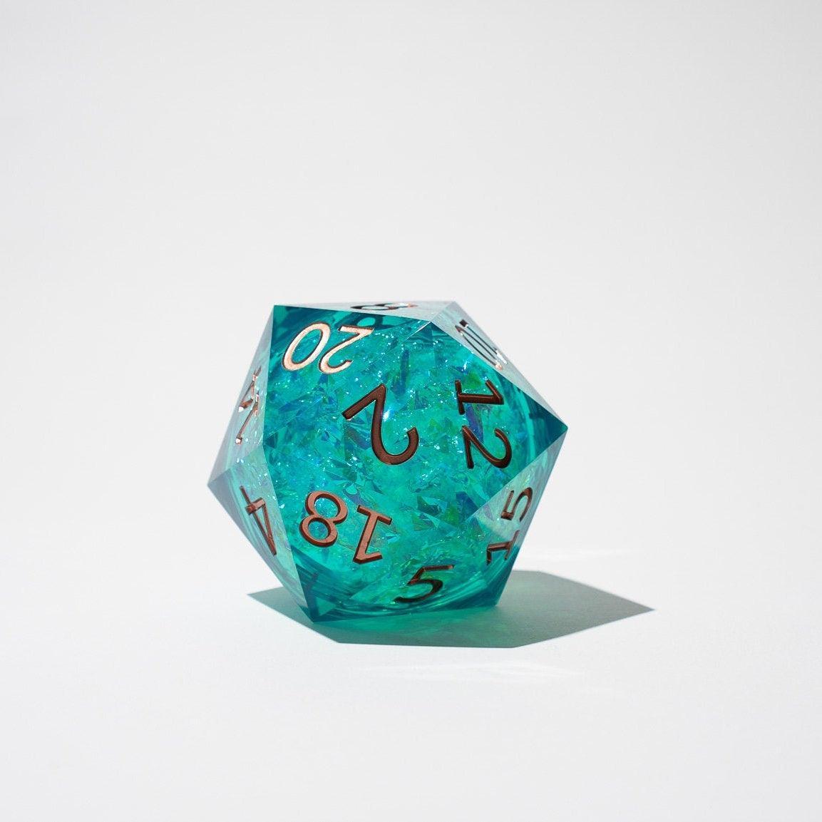 Massive Sea Green Teal Liquid Core 95MM Chonk Handmade Resin Dice And Box - 0