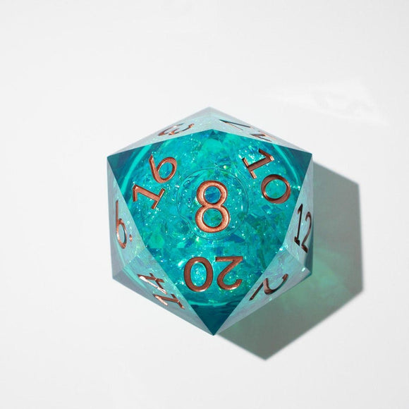 Massive Sea Green Teal Liquid Core 95MM Chonk Handmade Resin Dice And Box - Bards & Cards
